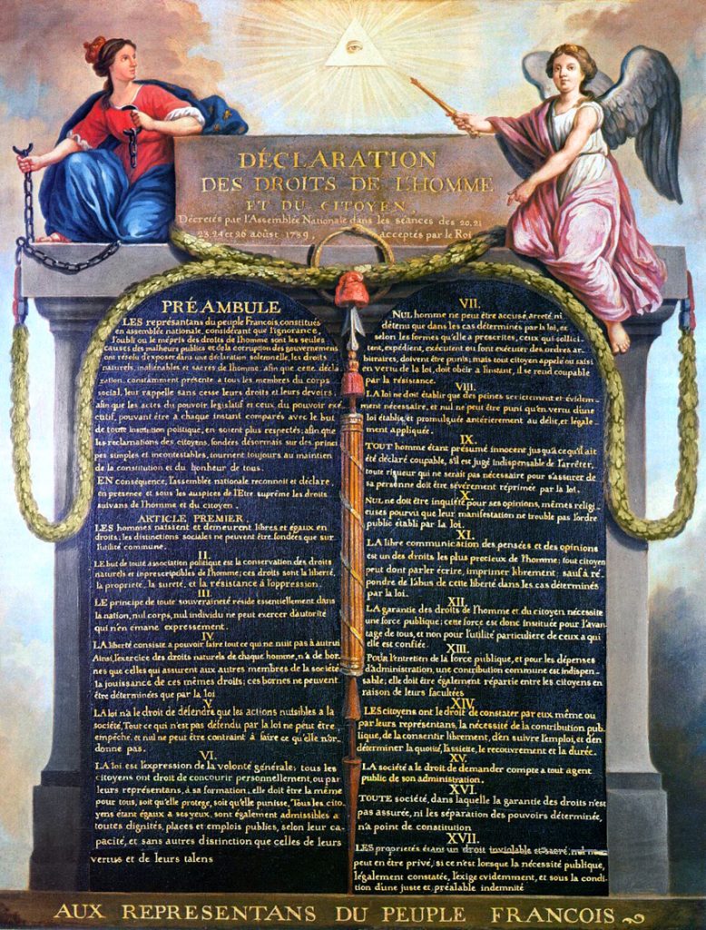 Jean-Jacques-Francois Le Barbier, Das Auge der Vorsehung über der französischen Erklärung der Menschen- und Bürgerrechte, 1789, Musée Carnavalet, Paris, gemeinfrei