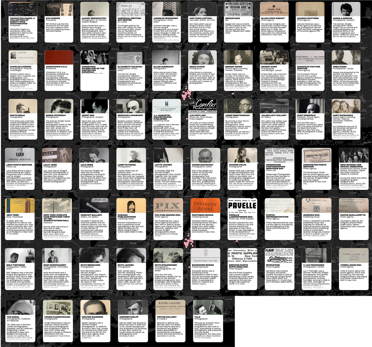 Screenshot: Kacheln mit bibliografischen Einträgen mit Foto und Text