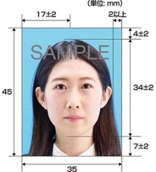 Porträtfoto einer jungen Frau mit genauen Angaben zur Länge und Breite der Fotografie