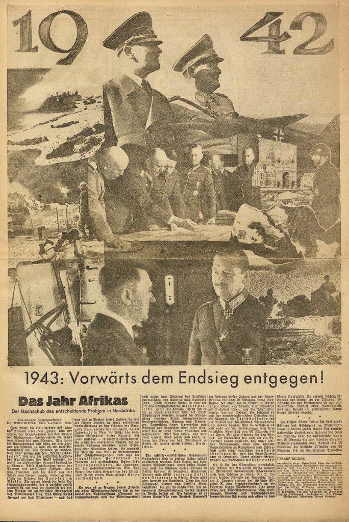 Collage von Militärs in verschiedenen Situationen; darüber die Jahreszahl 1942