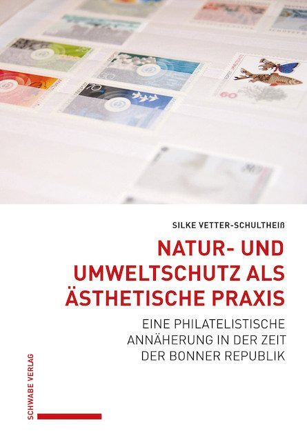 Foto von einem Briefmarkenalbum mit eingeklebten Marken; unten Text