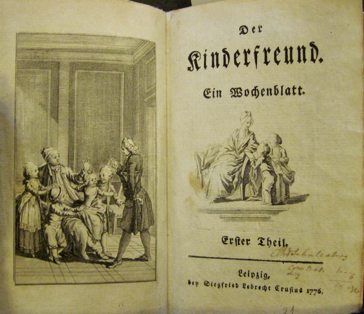 Links: Kinder erhalten Unterricht; rechts: Cover einer Zeitschrift