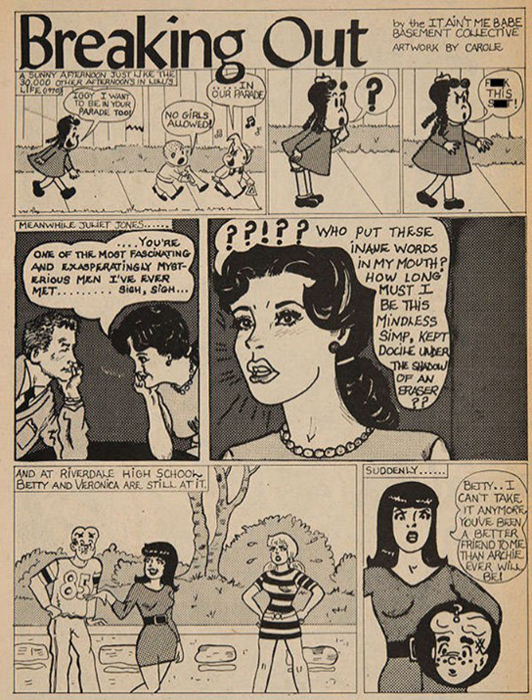 Comic-Seite mit sieben Panels, die ein Mädchen und eine Frau zeigen