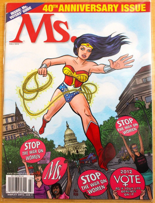 Farbiges Comic-Cover mit einer Frau als Superheldin