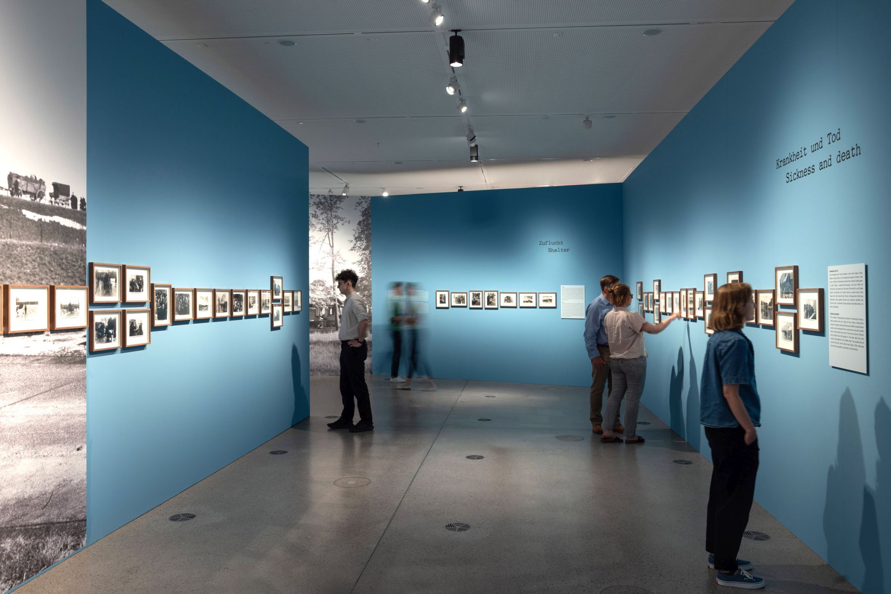 Ansicht einer Ausstellung und ihrer Besucher:innen