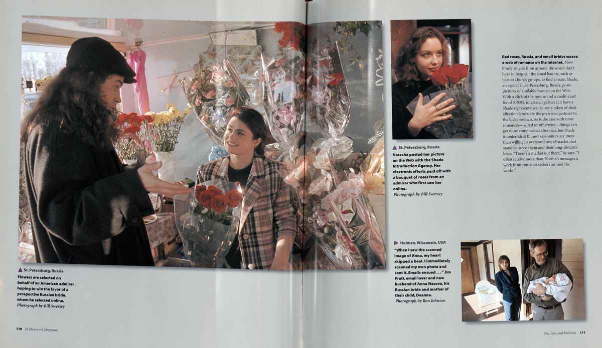 Doppelseite mit Schrift und drei Farbfotos von einer Frau und einem Mann