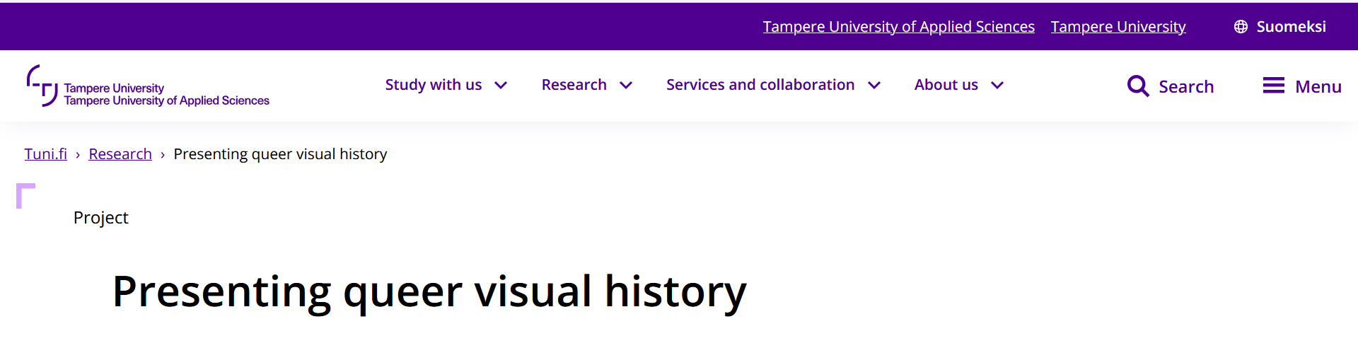 Teaser Konferenz Tampere Screenshot einer Website mit lila Banner und Schrift