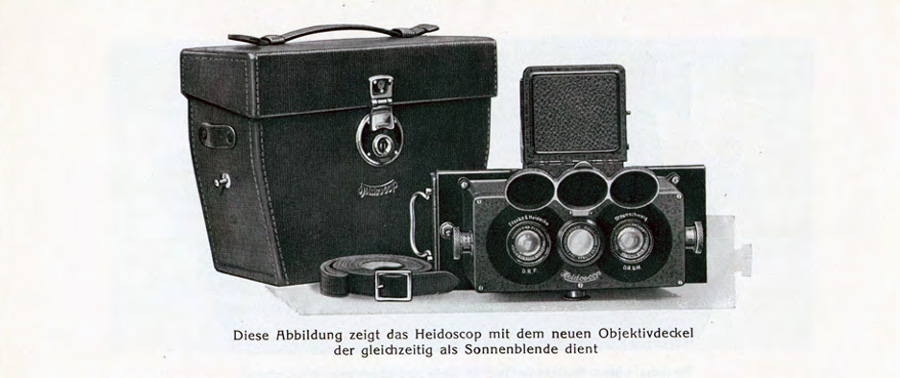 Foto eines Stereoskop-Betrachters mit Tasche und Tragegürtel